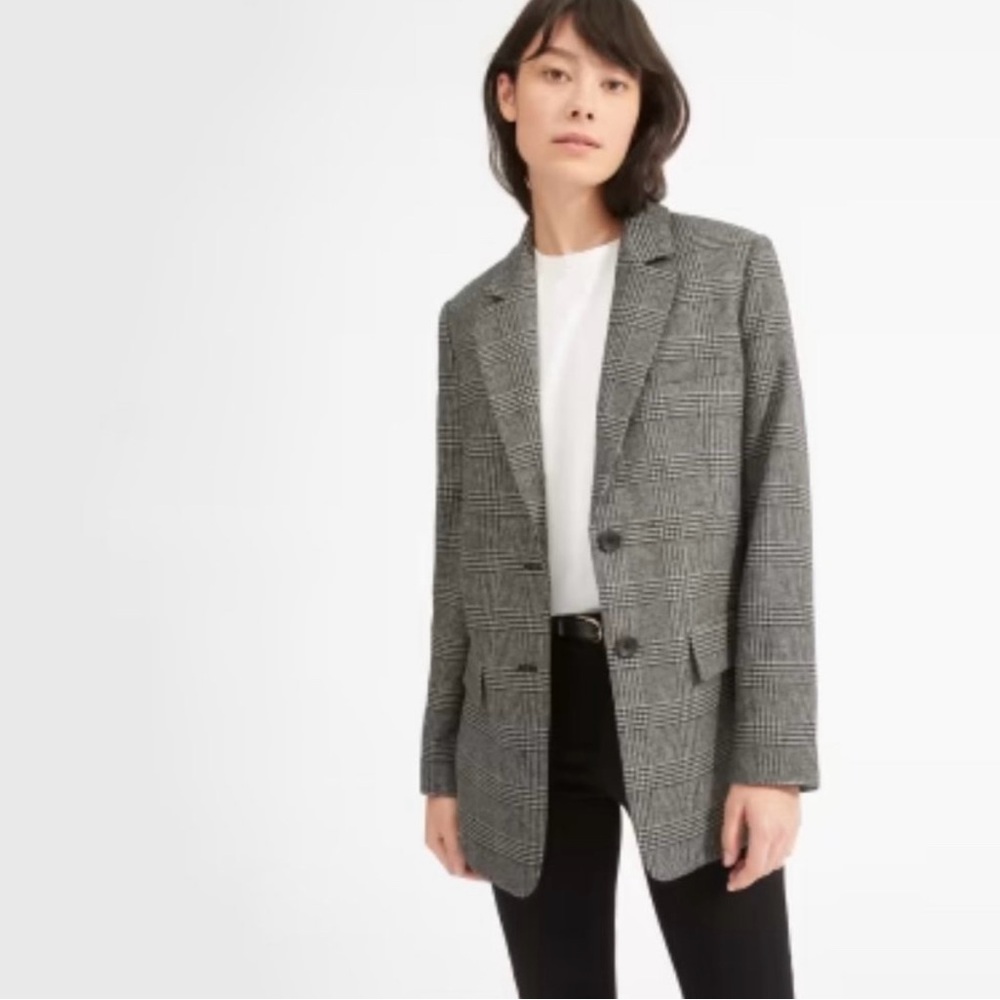 Everlane - Size 6 Oversized Wool Blazer Glen Plaid Jacket